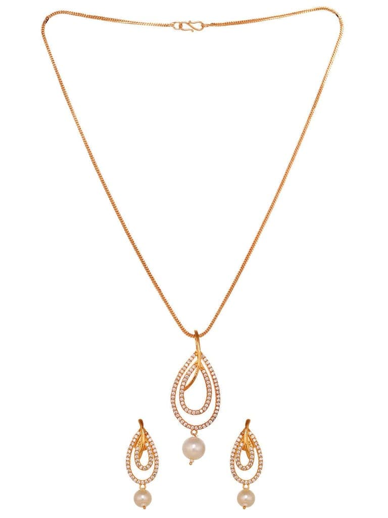 Gold Toned Pearl Studded Minimal Locket Jewellery Set view 5
