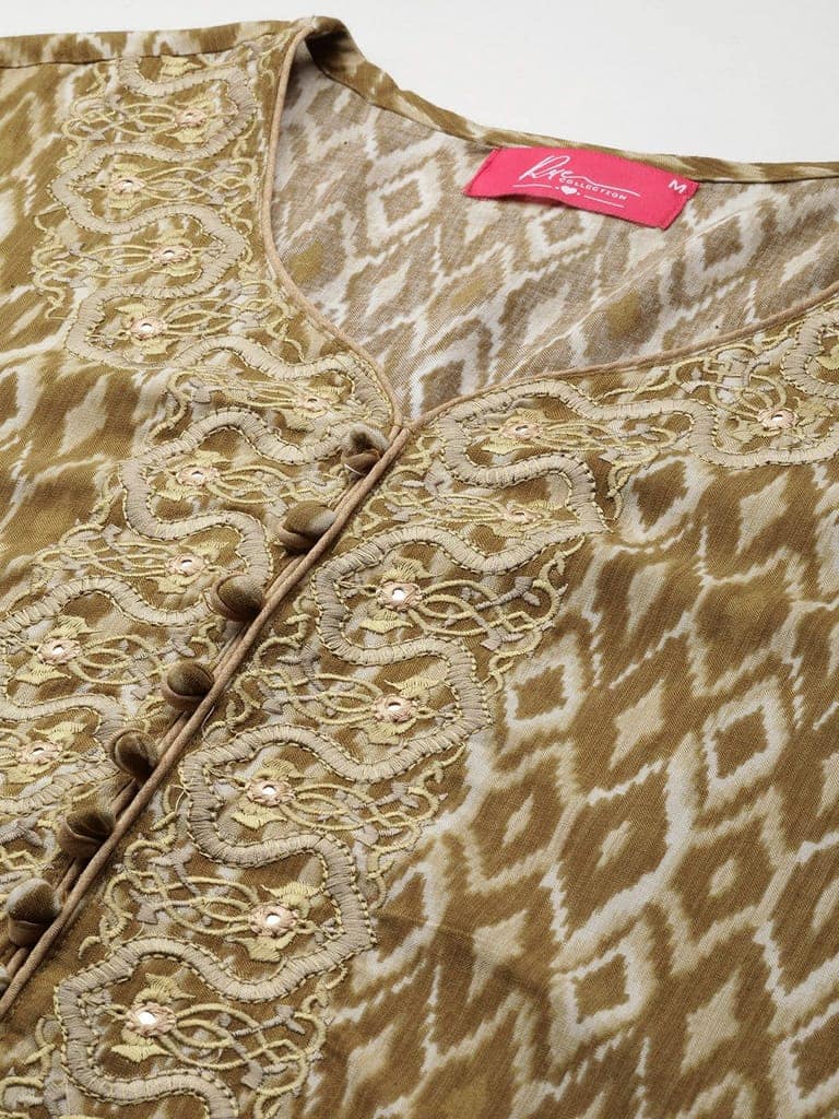 Women Ikat Print Thread Work Indie Prints Anarkali Kurta view 5