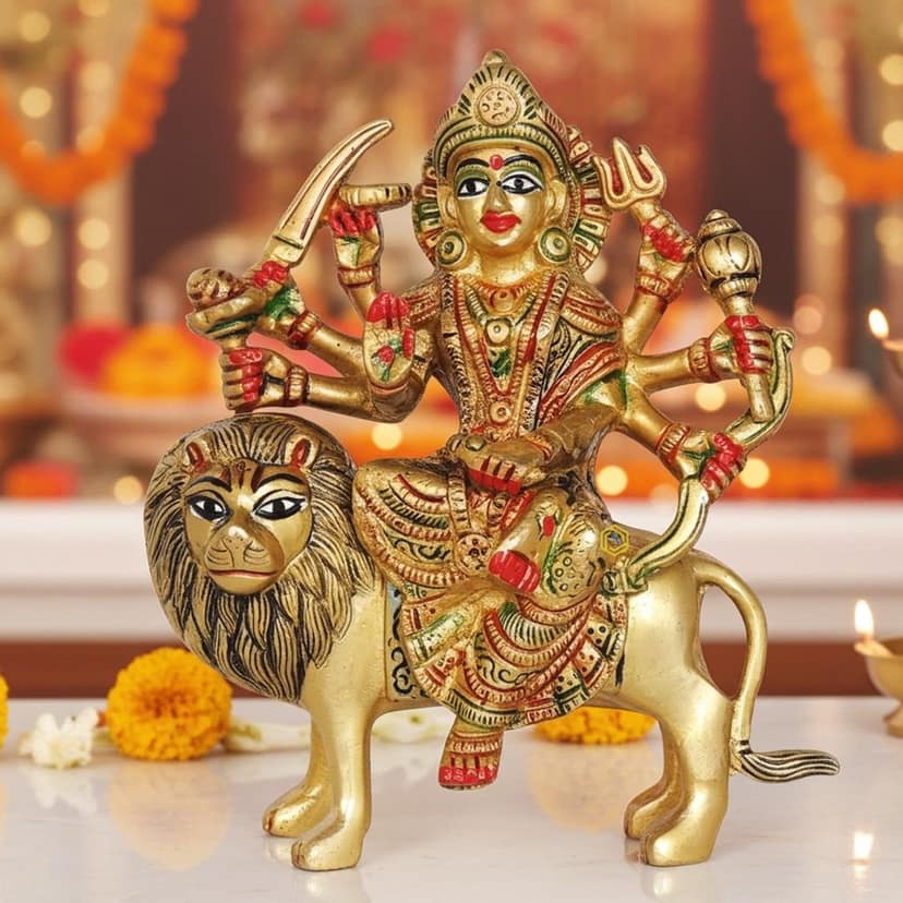 Brass Durga Ji Idol - Elegant Goddess Statue for Home Temple, Height : 6.5 Inch (BSMAS937 U)