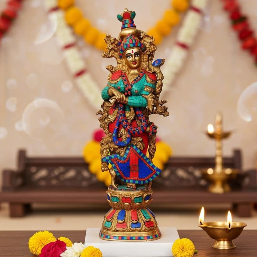 Brass Radha Ji Statue - Handcrafted Religious Idol, Height : 28.8 Inch (BSMAS467 R)
