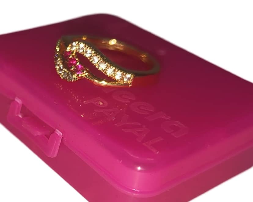 Gold Plated Cubic Zirconia Engagement Ring with Pink Box view 3