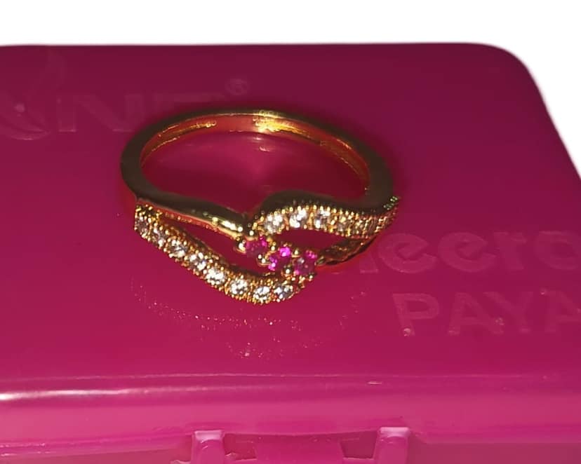 Gold Plated Cubic Zirconia Engagement Ring with Pink Box view 4