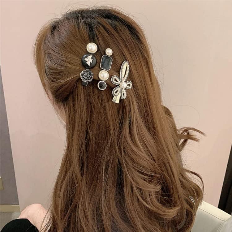 Akashkrishna 5 Piece Korean Style Pearl Metal Hair clips, Plastic Pearl Barrettes Hairpin for Women & Girls(Black) view 4