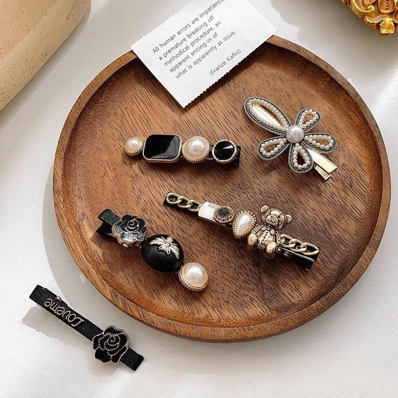 Akashkrishna 5 Piece Korean Style Pearl Metal Hair clips, Plastic Pearl Barrettes Hairpin for Women & Girls(Black) view 6