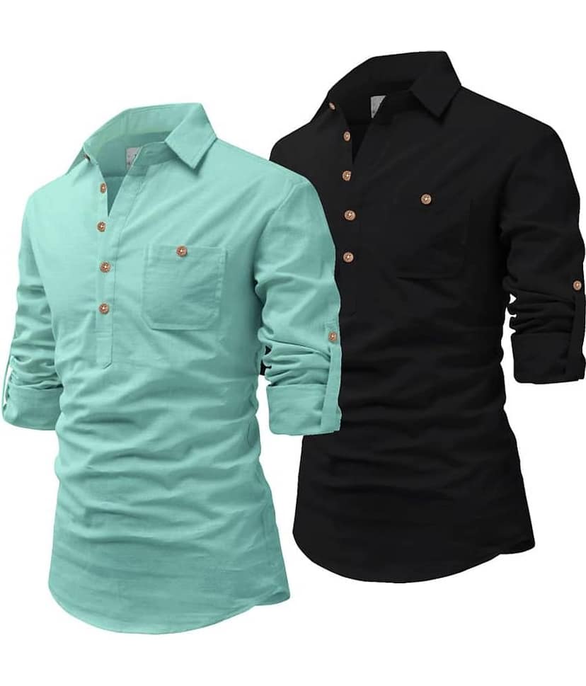 UNI VIBE Black Cotton Blend Men's Shirt Style Kurta ( Pack of 2 )