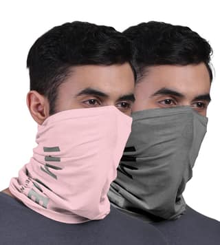 FREECULTR Unisex Bamboo Bandana, Anti Microbial Super Soft & Comfort Fit, Breathable Multipurpose Headband, Face Mask for Dust Protection and Sun - Printed Pack of 2-Charcoal,Pastle Peach