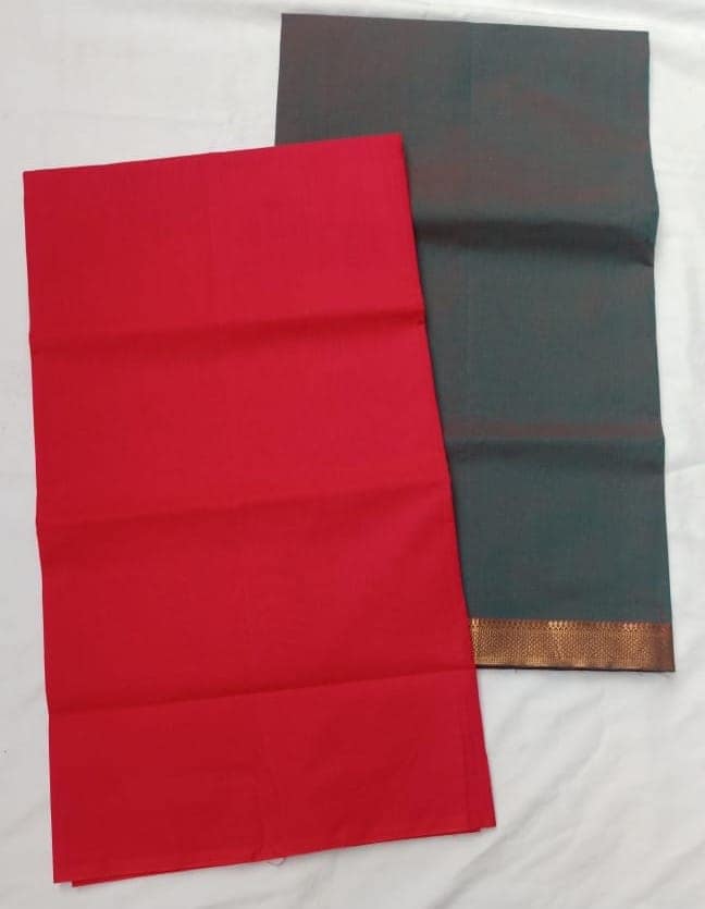 Red and Grey Cotton Dress Material with Dupatta view 2