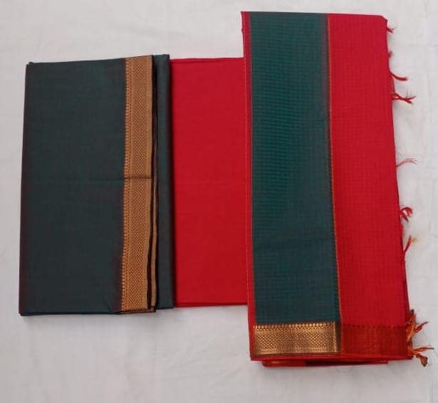 Red and Grey Cotton Dress Material with Dupatta view 3
