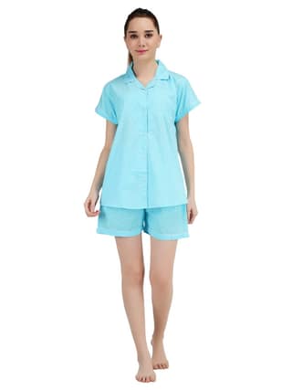KOI SLEEPWEAR Women's Printed Satin Shirt & Short Sleeve Night Suit Lounge Wear