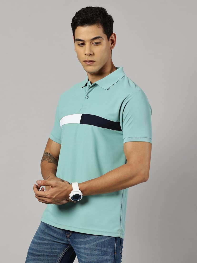 Dry-fit Green Striped Polo view 3