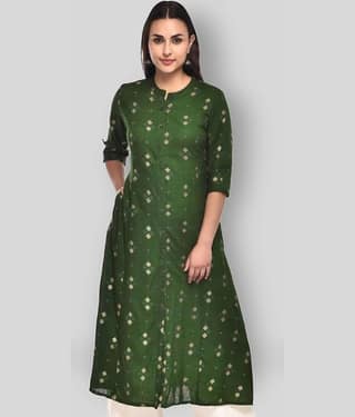 Pistaa - Green Cotton Women's Front Slit Kurti ( Pack of 1 )