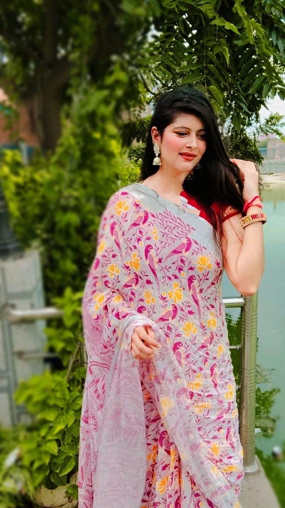 Cotton Linen Saree Off White Color Printed with running blouse-1276 view 4