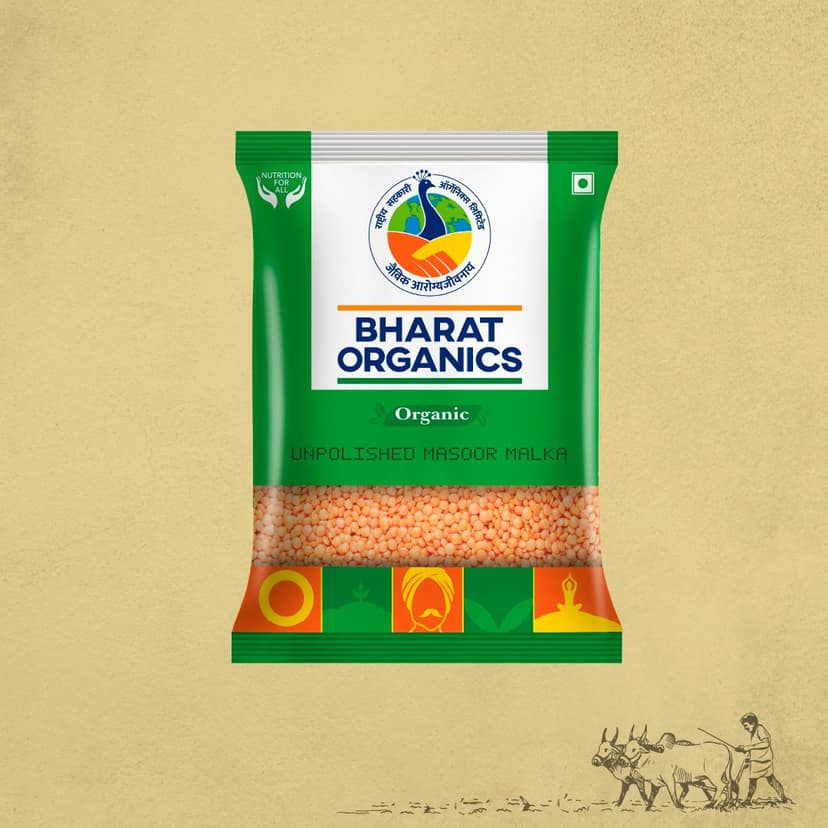 Bharat Organics Unpolished Masoor Malka (Red) - 500g
