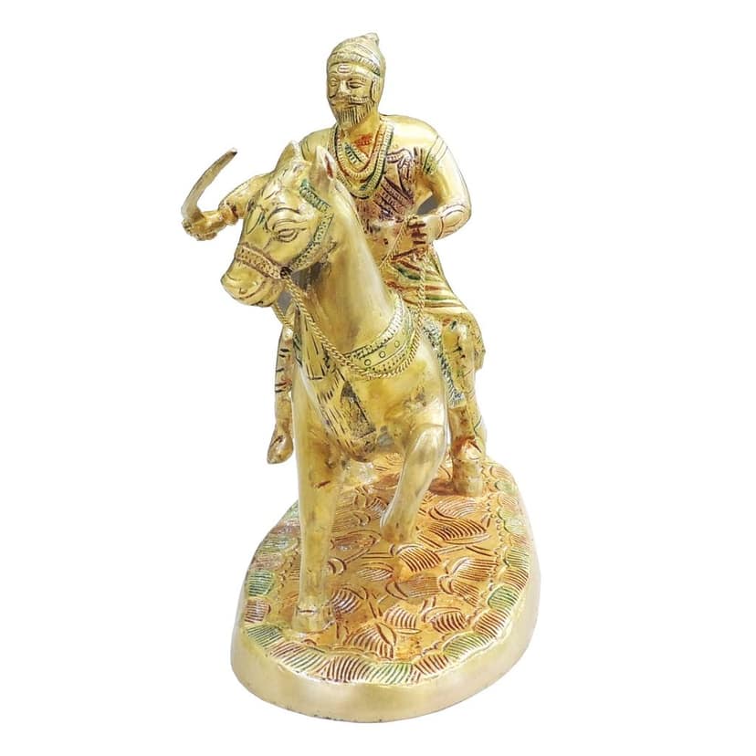 Brass Chhatrapati Shivaji Maharaj Idol Statue | Shivaji Maharaj Murti | Maratha Warrior Showpiece, Height : 9 Inch (BSMAS1641 D) view 2