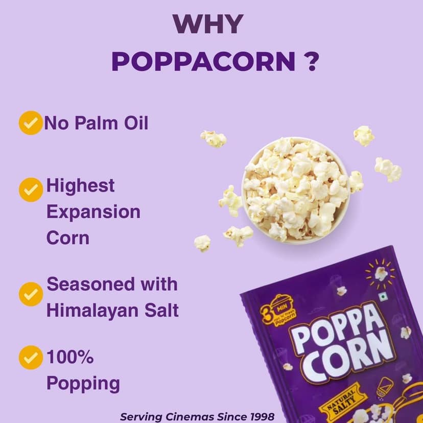 Poppacorn Instant Popcorn 700gms | Imported Raw Maize | Popcorn Kernels 35gx20 pouches | Ready to Cook | High Expansion | Homemade Healthy Snack | Natural Salty Popcorn | Pack of 20 (700g, Natural Salty) view 3