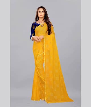 Rhey Chiffon Printed Saree With Unstitched Blouse Piece ( White )