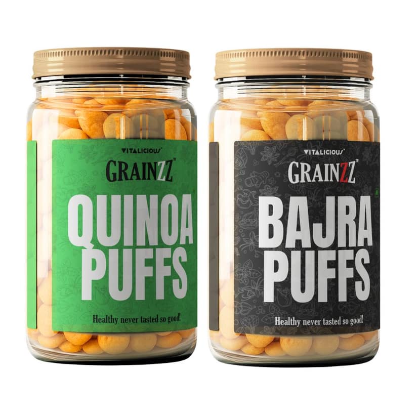 Grainzz Super Grain Puff Pair (Bajra + Quinoa) | Fibre Rich | Light & Flavourful Snacks| 300 gm