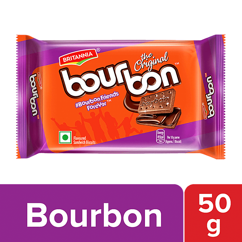 Britannia Bourbon - The Original Choco Creme Sandwich Biscuit, 50 g Pouch