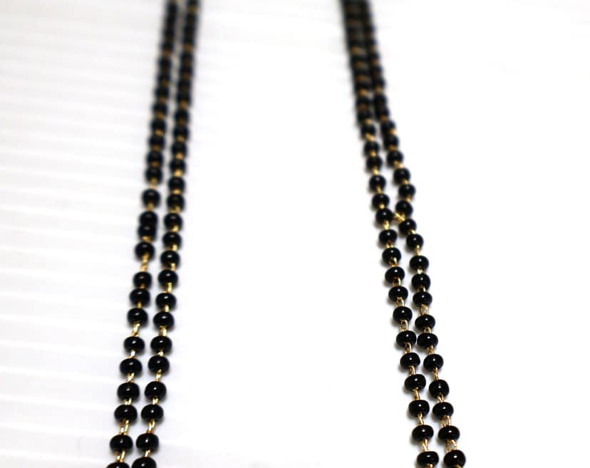 Elegant Gold-Plated Mangalsutra with Black Beads and Gemstone Pendant view 3