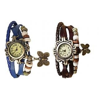 Butterfly Set of Two Blue Brown Vintage Women Watches by Eglob