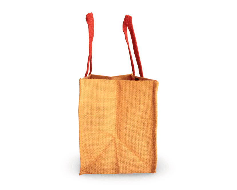 Red Jute Tote Bag with Brown Handles view 3