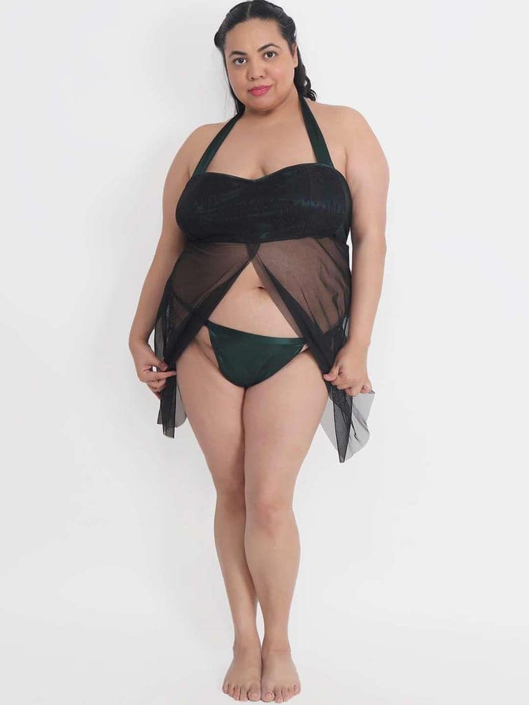 Plus Size Sexy Green Babydoll Bikini Dress with Panty for Honeymoon BB33Gb view 4