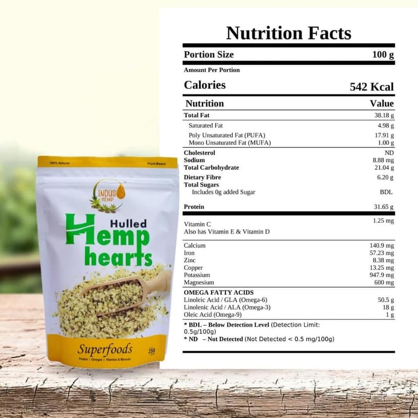 INDUS HEMP - Hemp Hearts/Hulled Hemp Seeds| 10g Protein | 12g Omegas 3 6 9 Per Serving | 20 Amino Acids | 100% Vegan and Organic view 3