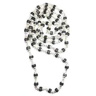 Black Tulsi Wooden Mala Silver Coated Black Tulsi Necklace view 2