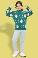Ninos Dreams Christmas Full Sleeves Girls Sweatshirt With All Over HO HO Print - Green