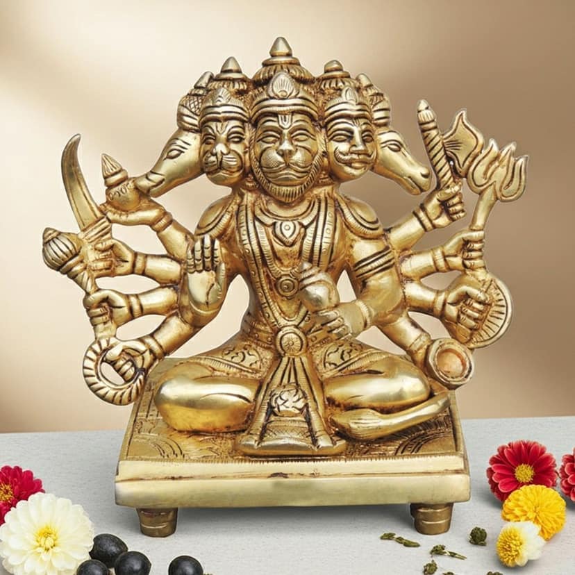 Brass Panchmukhi Hanuman Ji Divine Idol - Spiritual Home Decor, Height : 7.3 Inch (BSMAS1039 X)