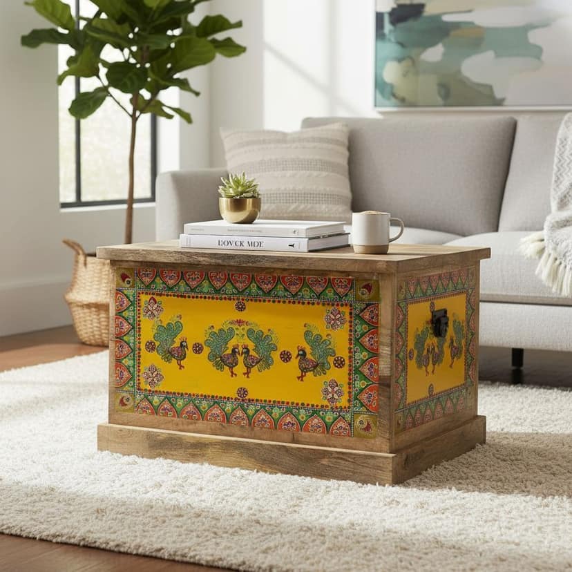 Painted Wooden Storage Box Coffee Chest Box Decor