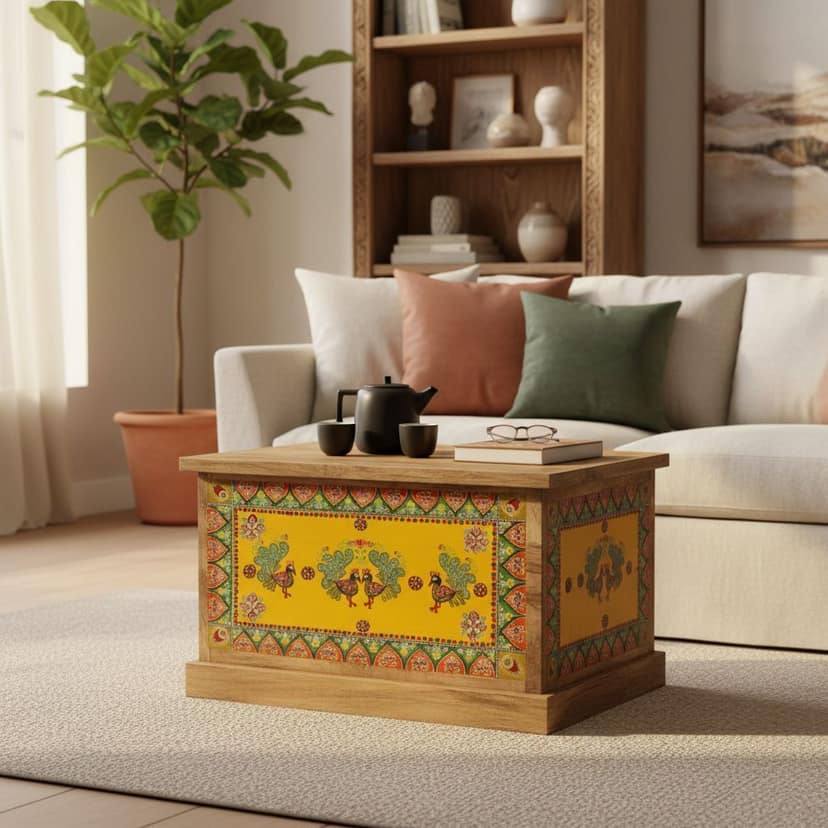 Painted Wooden Storage Box Coffee Chest Box Decor view 2