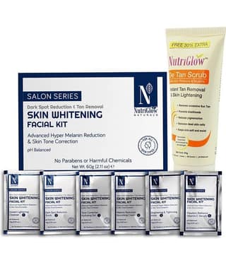 NutriGlow NATURAL'S Advanced Pro Formula Skin Whitening Facial Kit (60gm) De Tan Face Scrub (65ml) Pack of 2