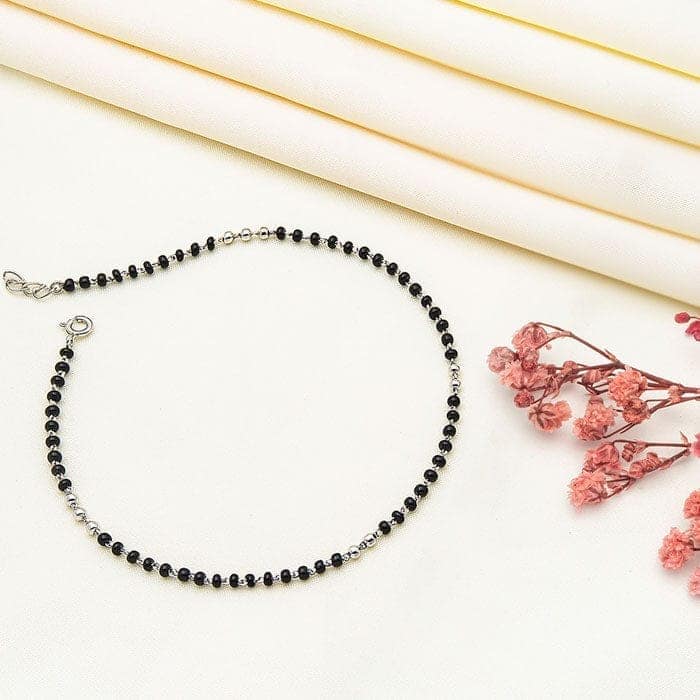 Silver Dainty Black Beads Anklet view 3