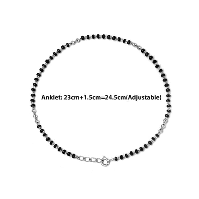 Silver Dainty Black Beads Anklet view 4