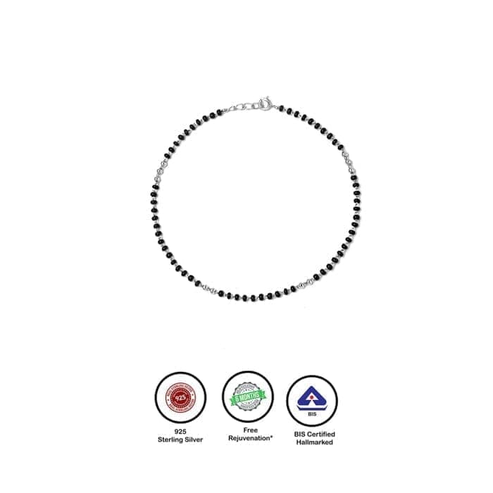 Silver Dainty Black Beads Anklet view 7