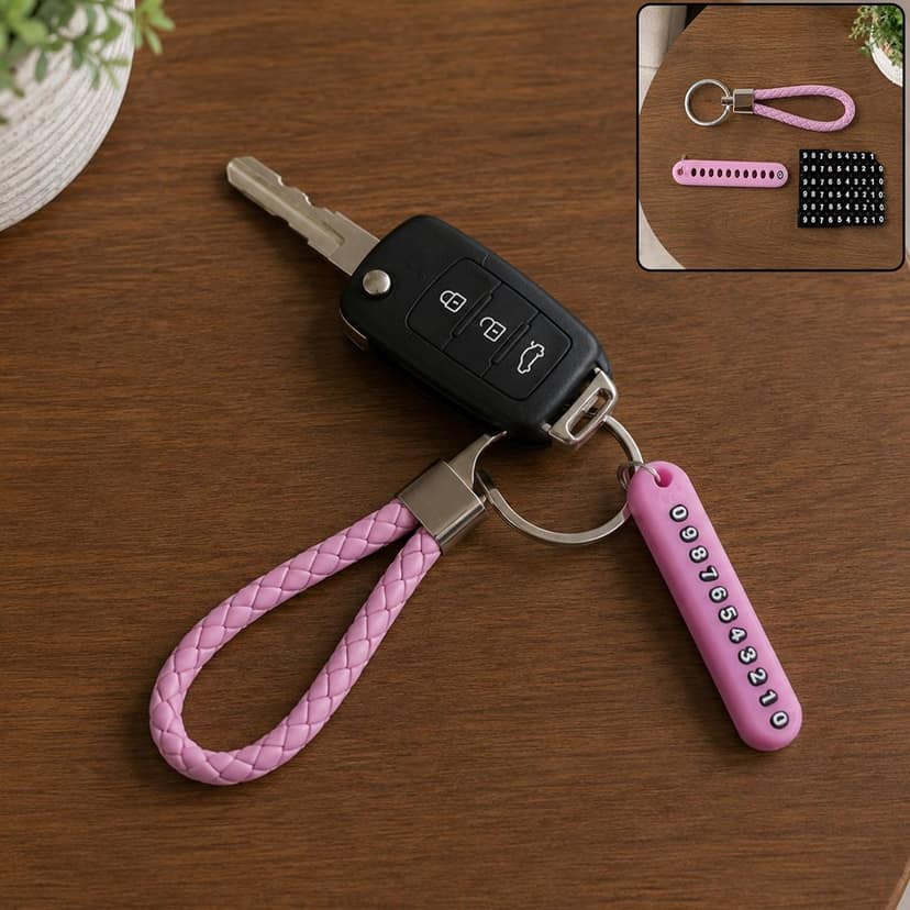 Anti Lost Keychain with Number Keyword and Braided Wrist Loop for Car Keys