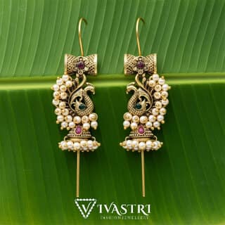 Vivastri Peacock Gold Plated Alloy Pearl Ear Cuff, Cuff Earrings Kaanphool Guttapusalu for Women & Girls - VIVA2890ERG