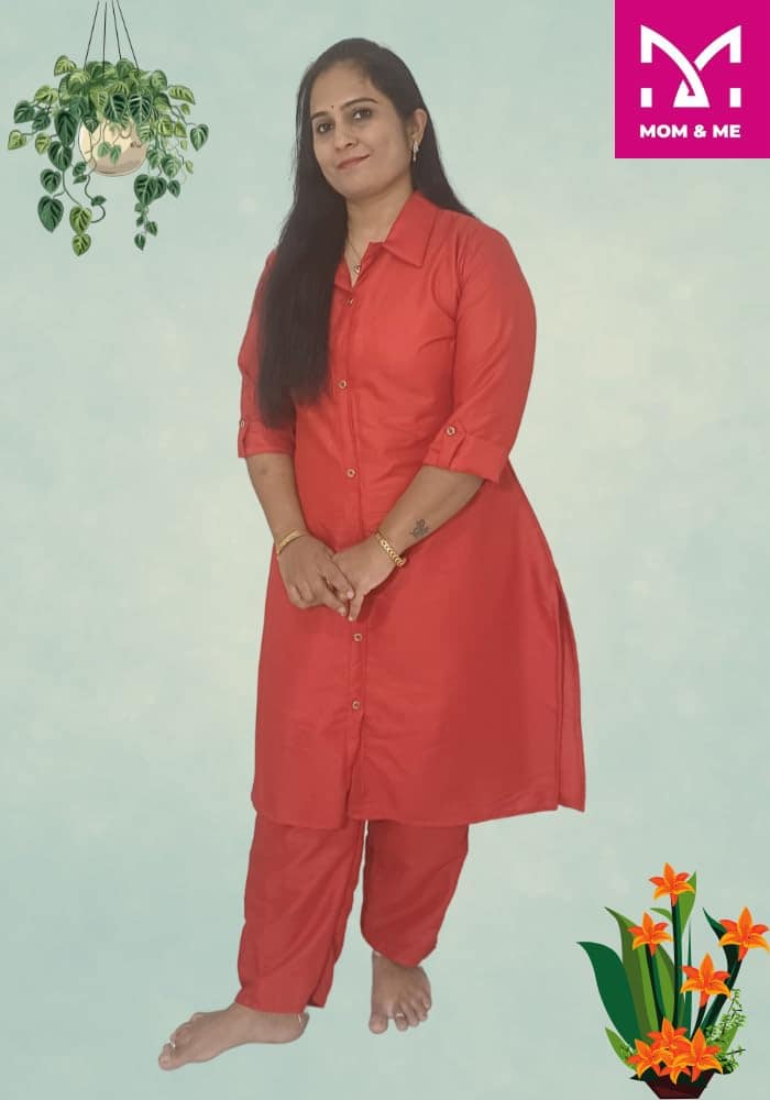Mom and Me Women's Cotton Co-Ord Set | Plain Casual Summer Wear | 3/4 Sleeves | V-Neck | Office & Travel Wear | Western Co-ord Set for Women | Sizes S-XXL (Red, XXL) view 2