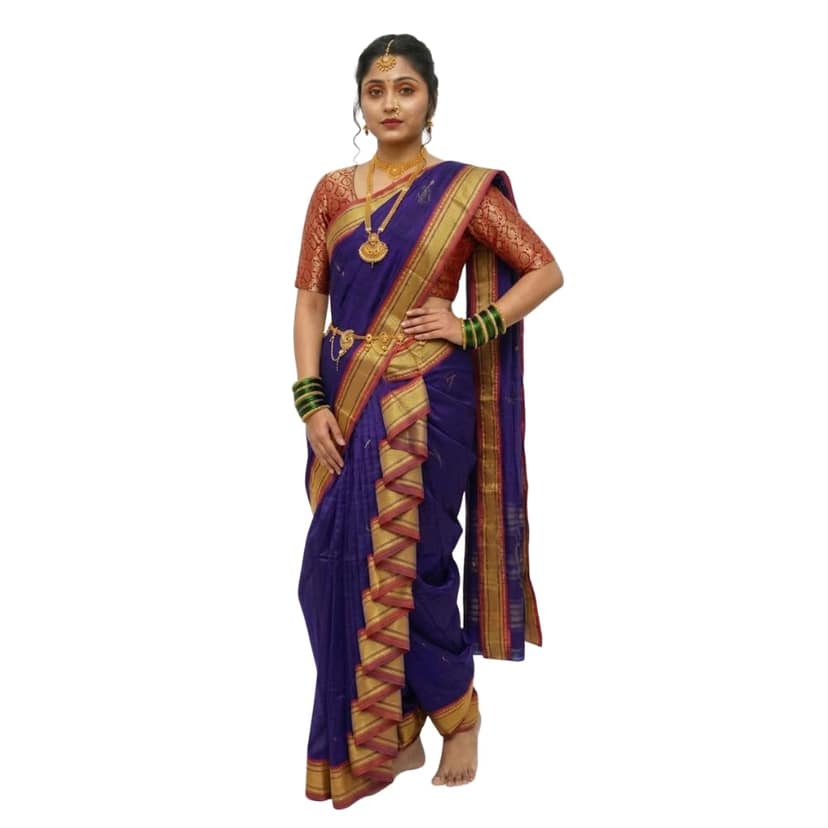 Mom and Me Acrylic Cotton Paithani Woven Mastani Nauvari Saree, Ready to Wear, Maharashtrian Marathi Style, Colours Blue, Green, Purple, Morpankhi, Orange, Pink, Red, Yellow