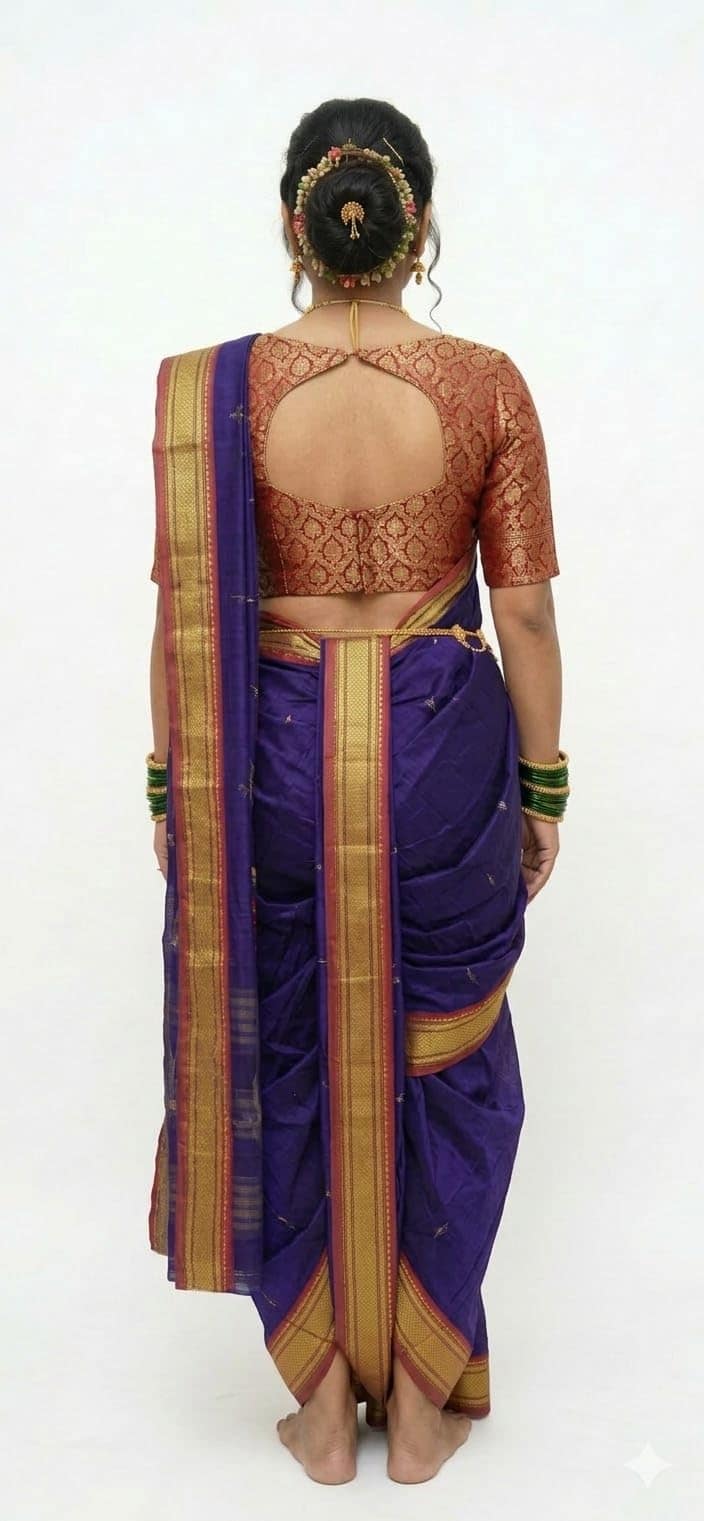 Mom and Me Acrylic Cotton Paithani Woven Mastani Nauvari Saree, Ready to Wear, Maharashtrian Marathi Style, Colours Blue, Green, Purple, Morpankhi, Orange, Pink, Red, Yellow view 2