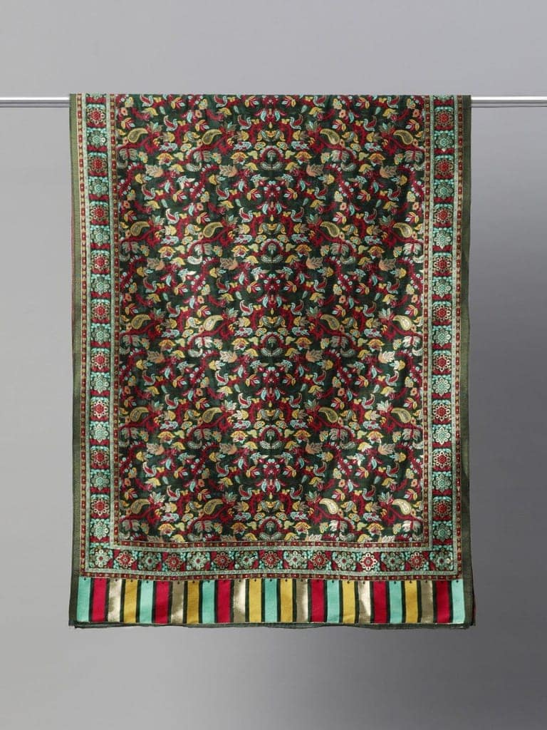 Men Green and Gold Toned Pure Cotton Dupatta With Embrodried Woven Design view 3