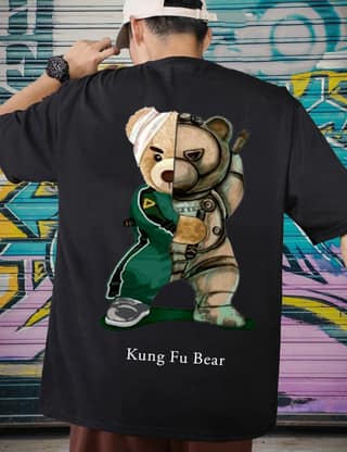 Scott Fincher Oversized T-Shirt: Kung Fu Bear Graphic Design : AA(ARN)BLACK_33
