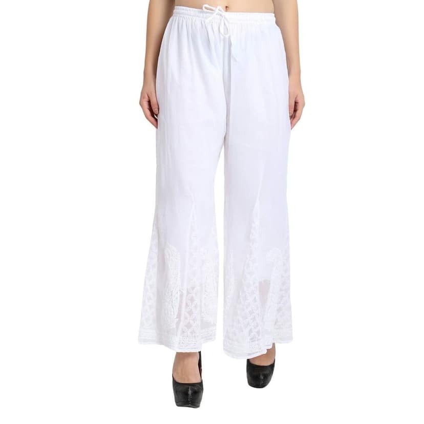 Boldwink Jara Collection Women's Lucknow Chicken Art Work Embroidered Georgette Chikan Pant Loose view 3