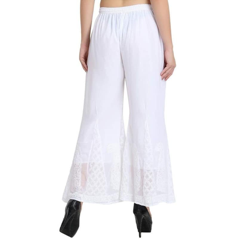 Boldwink Jara Collection Women's Lucknow Chicken Art Work Embroidered Georgette Chikan Pant Loose view 5