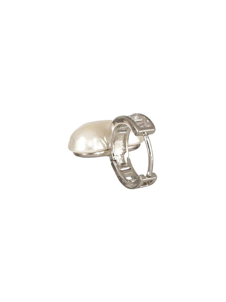 Anti-Tarnish Silver Plated Faux Pearl Studded Heart Shaped Small Minimal Hoop Earrings view 4