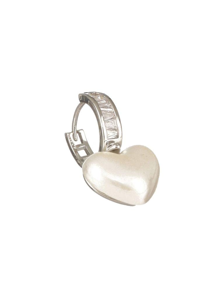 Anti-Tarnish Silver Plated Faux Pearl Studded Heart Shaped Small Minimal Hoop Earrings view 5