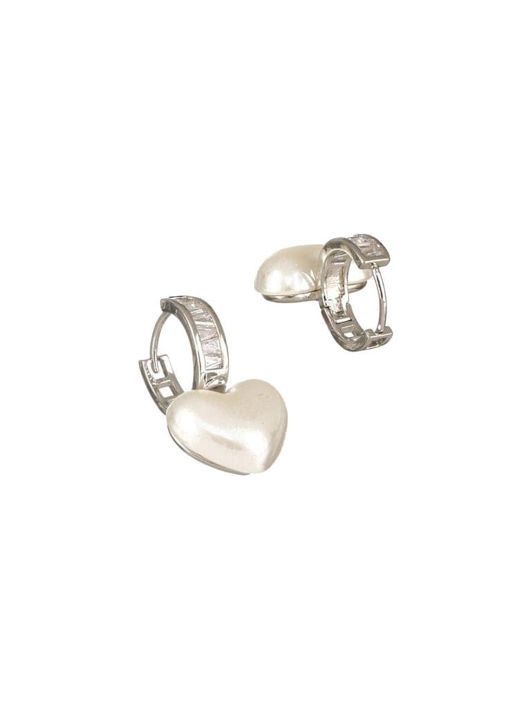 Anti-Tarnish Silver Plated Faux Pearl Studded Heart Shaped Small Minimal Hoop Earrings view 6