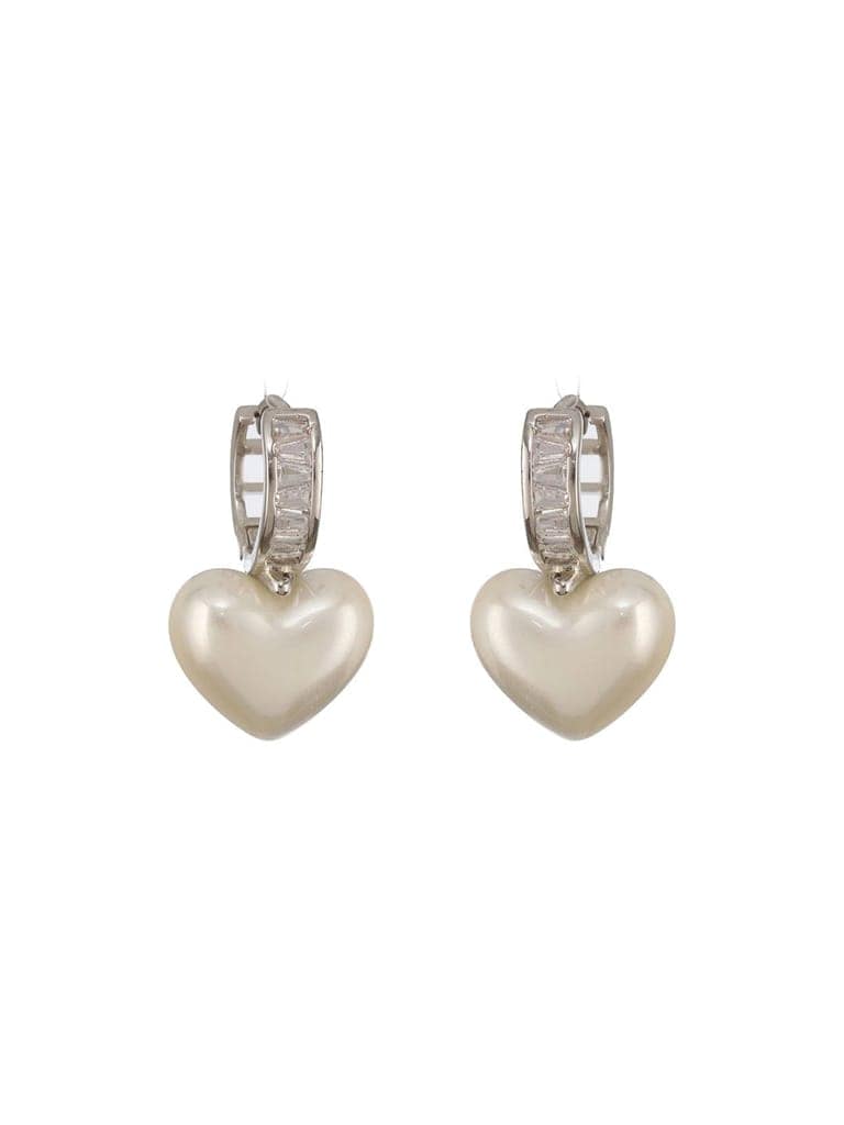Anti-Tarnish Silver Plated Faux Pearl Studded Heart Shaped Small Minimal Hoop Earrings view 7