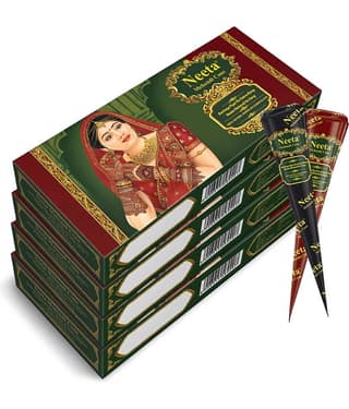 Neeta Mehendi Cones for Hand Desgning & Wedding, Bridal Mehandi Cone Reddish Brown Color 4 Pcs in 1 Box (Pack of 4)